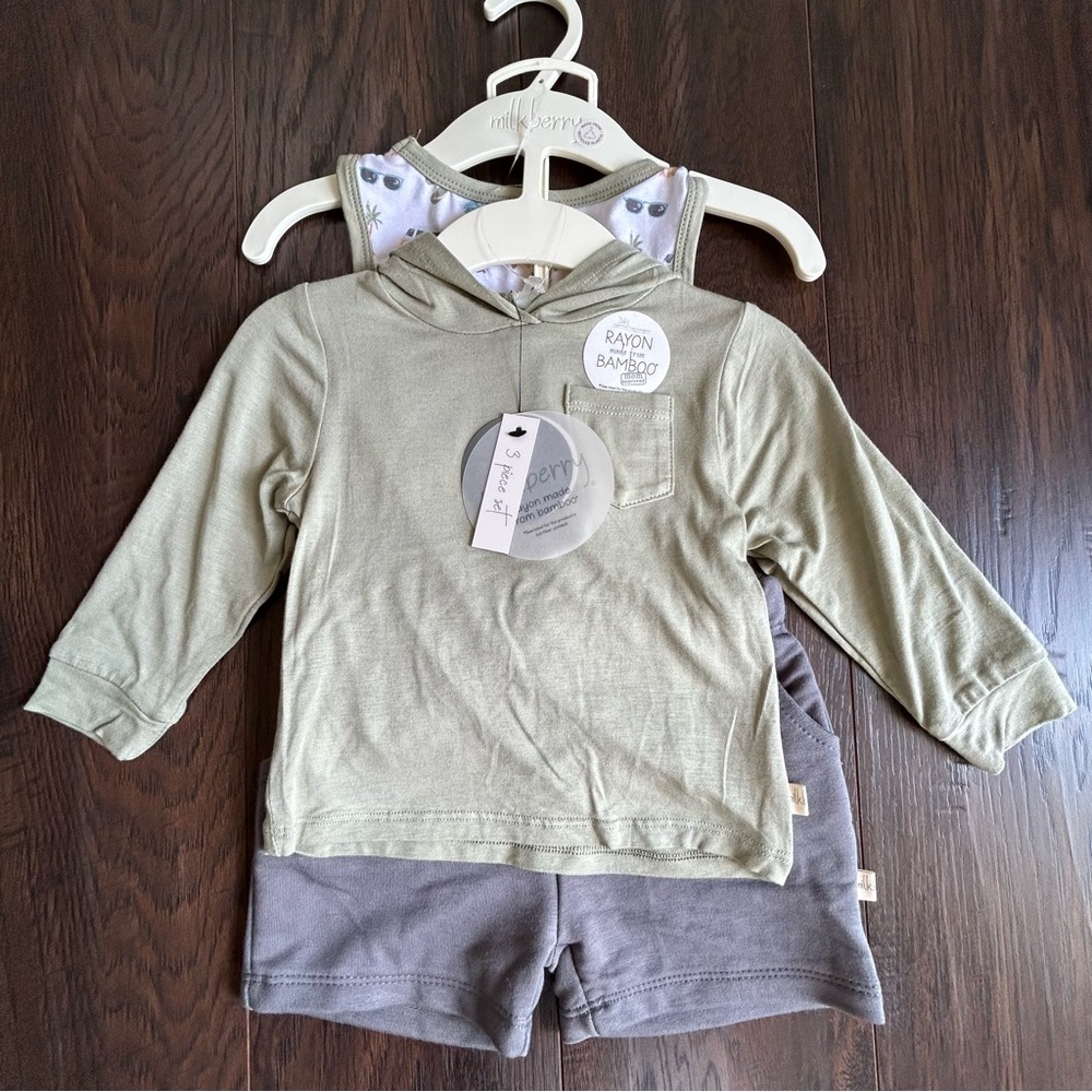 Milkberry 3 Piece Bamboo Set Hoodie, Tank Top, Shorts Summer Surfing 18m